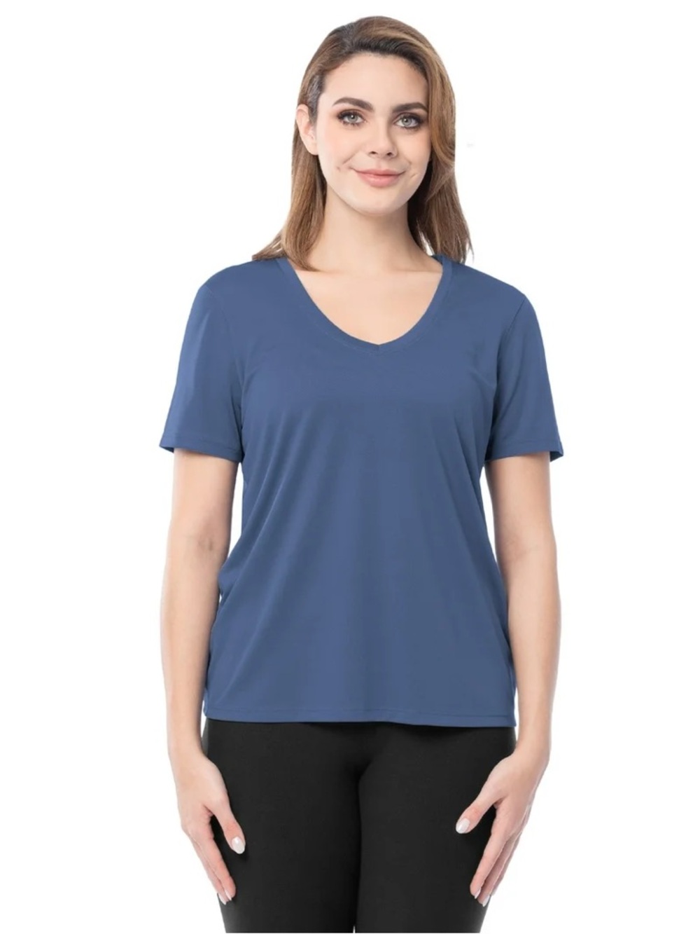 Classic V-Neck Short Sleeve Top - Blue